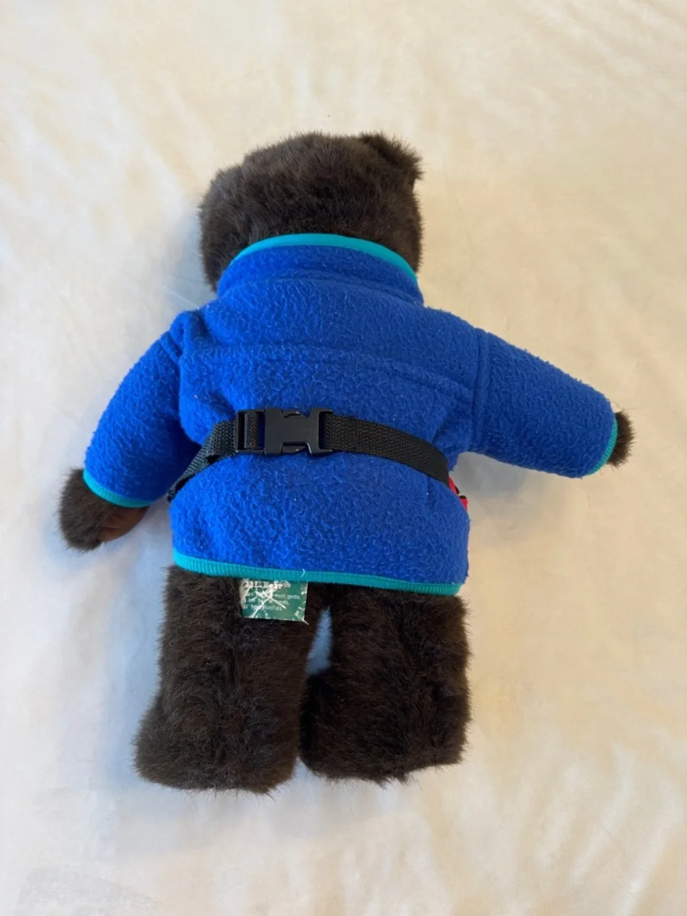Vintage! L.L. Bean Teddy Plush Dark Brown Bear in Blue Fleece with Red Pack - Picture 7 of 9